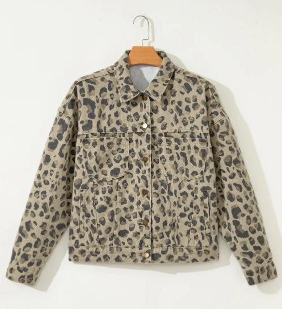 LEOPARD BUTTON DOWN DENIM JACKET