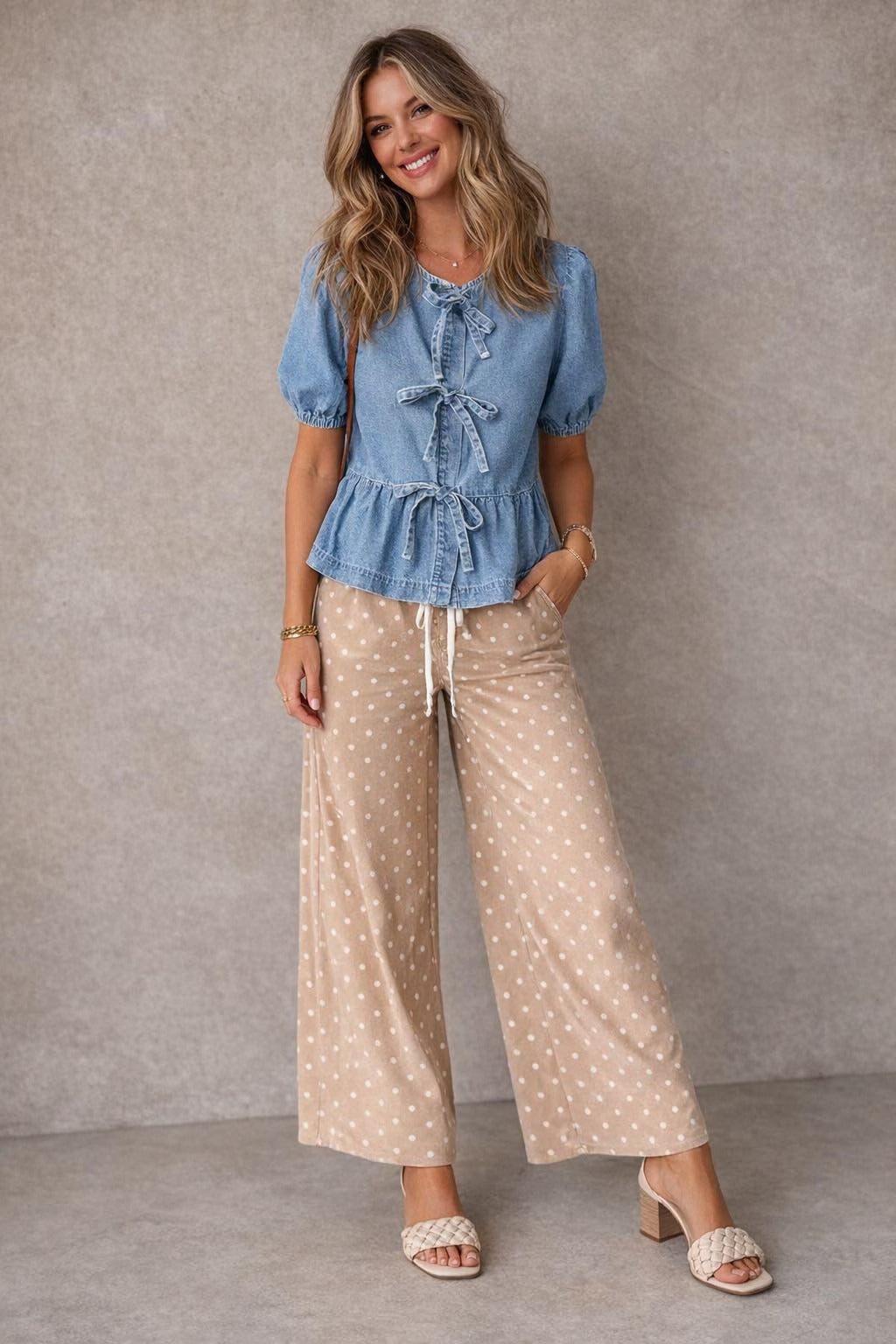 BLUE BOW DENIM TOP