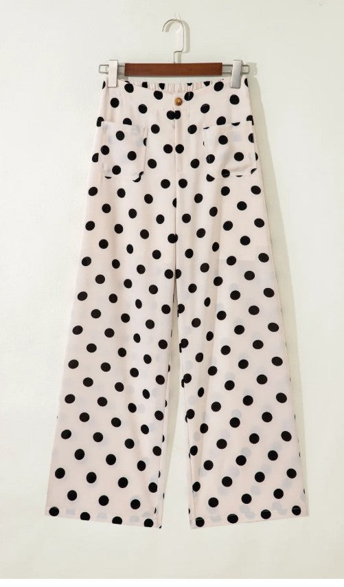 WHITE PANTS WITH BLACK POLKA DOTS (IN:793)