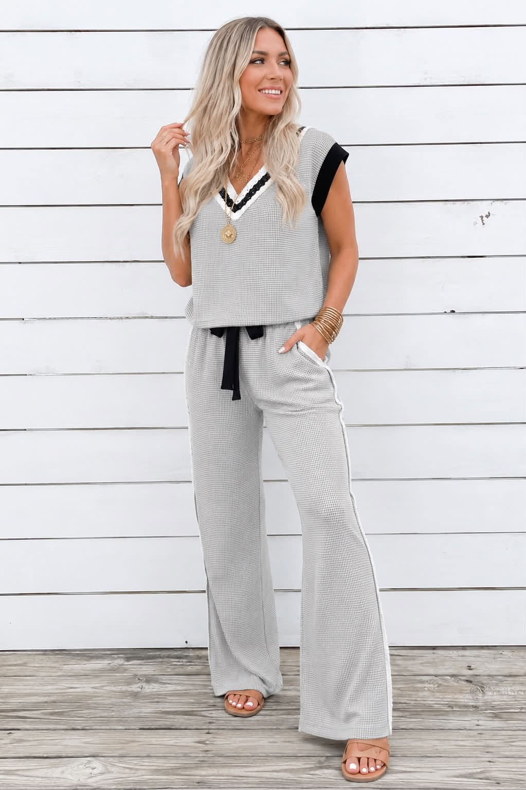 Knit Colorblock Pant Set (IN:1003)