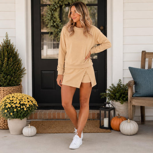 Long Sleeve Mineral Wash Skort Set (IN:1110)