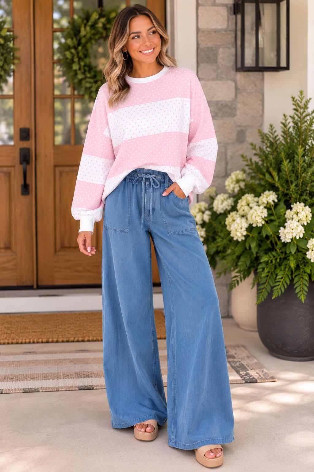 POLKA DOT PATCHWORK TOP (IN:1210)