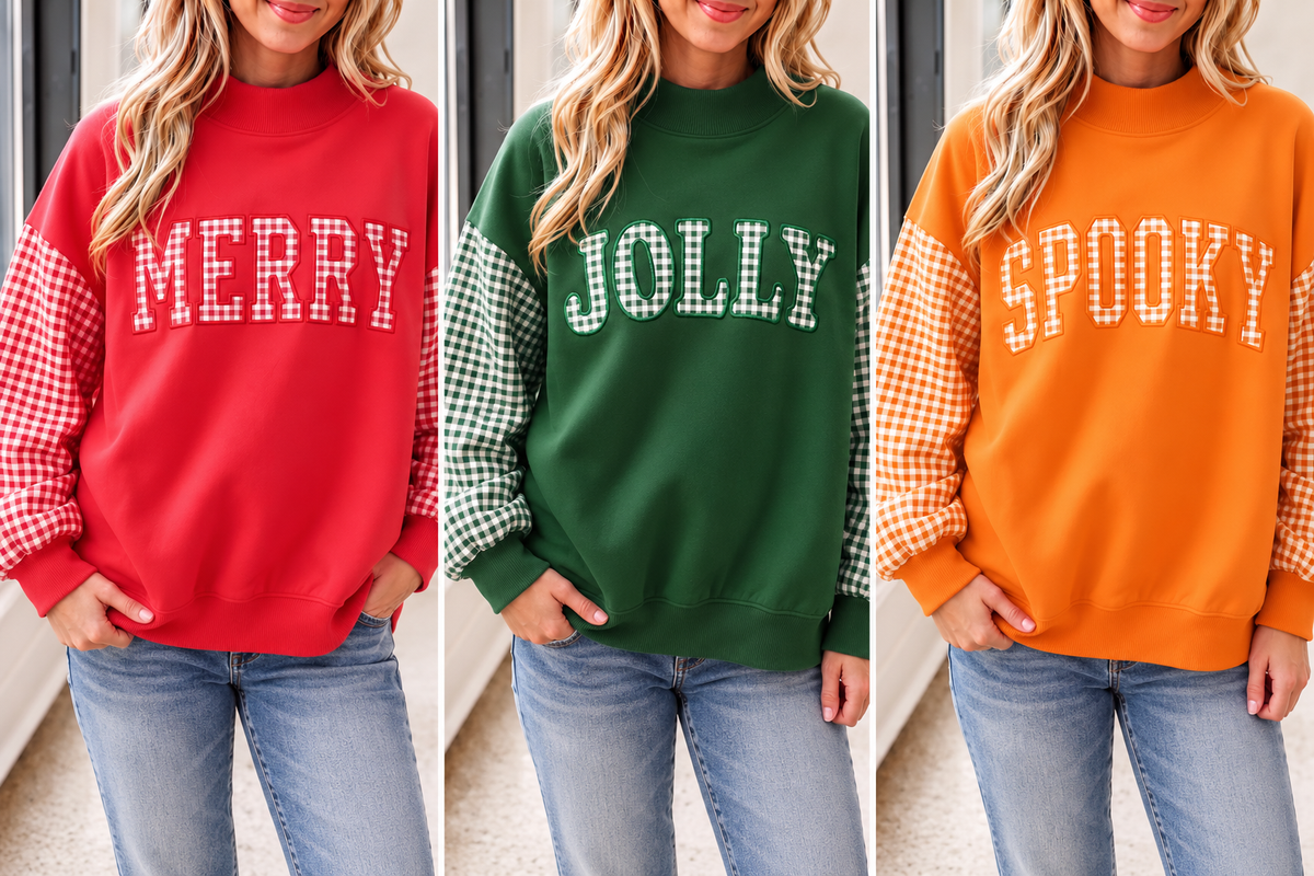 Embroidered Gingham Plaid Pullover (IN:1231)