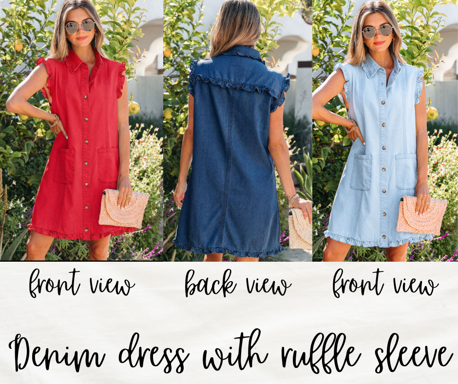 DENIM DRESS WITH RUFFLE SLEEVE (IN:845)