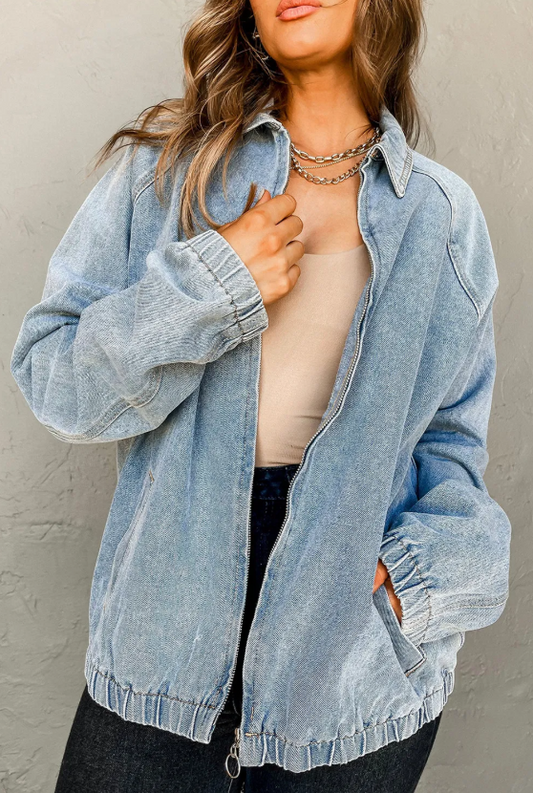 Denim Zip Up Jacket with Pockets