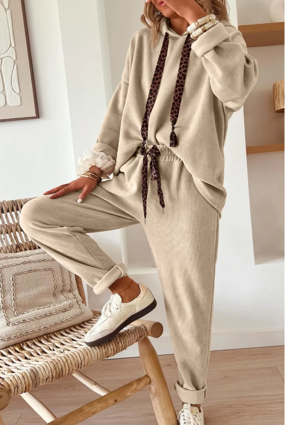 THREE COLORS: Corduroy Drawstring Hooded Jacket with Pants (Set)