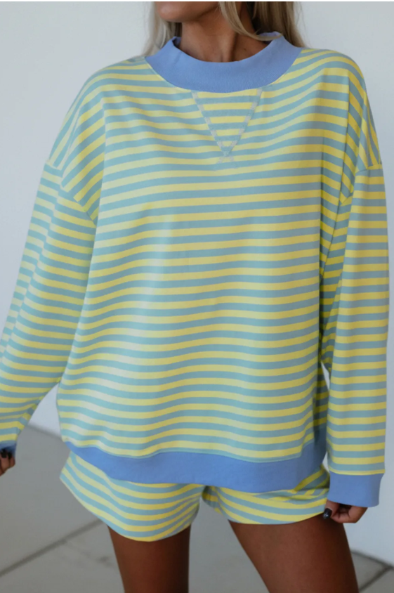 Yellow Stripe Color Block Short Set