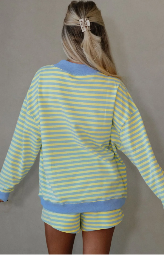 Yellow Stripe Color Block Short Set