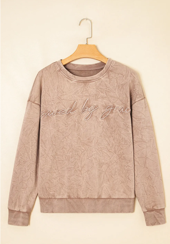 Saved by Grace Embroidered Mineral Wash Loose Sweatshirt