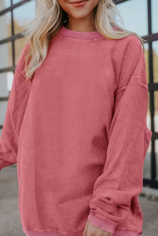 *FIVE COLORS*Ribbed Corduroy Oversized Sweatshirt