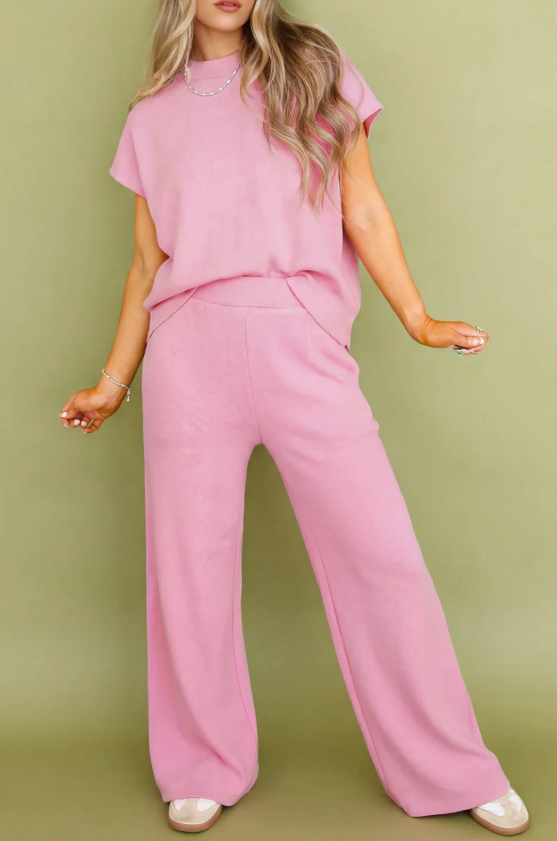 Pink Mock Neck Pant Set