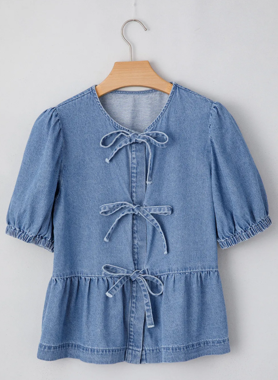 BLUE BOW DENIM TOP