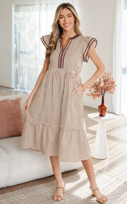 STRIPED MIDI DRESS (IN:832)
