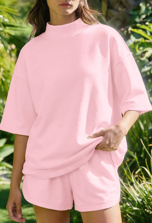 **TWO COLORS**MOCK NECK SHORT SLEEVE SET! (IN: 841)