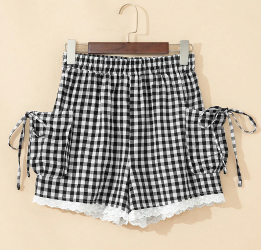 Black Gingham Lace Shorts (IN:1005)
