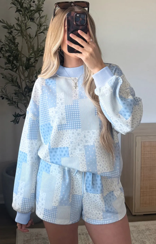 SKY BLUE PATCHWORK PULLOVER SET (IN:1120)