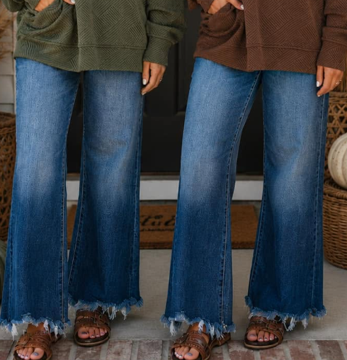 High Waist Frayed Hem Jeans (IN:1139)
