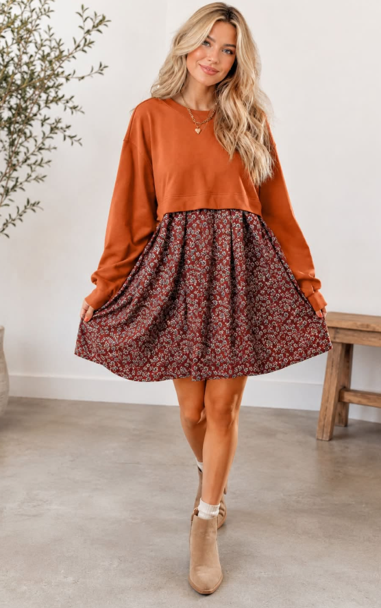 Orange Floral Dress (IN:1149)