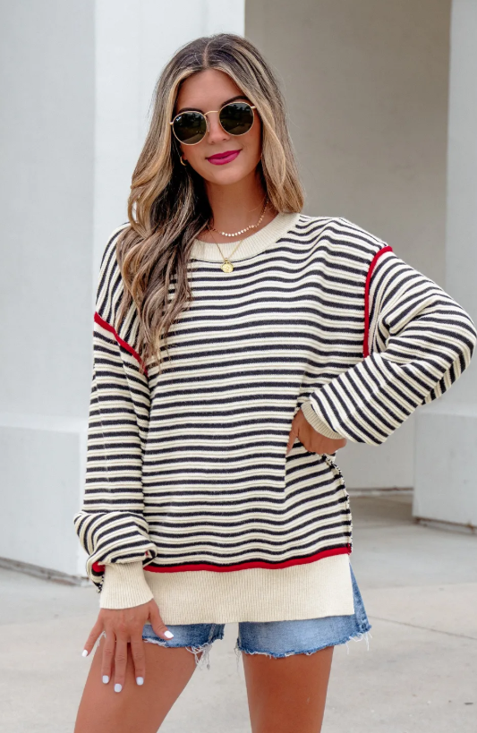 BLACK OVERSIZED STRIPE SWEATER (IN:1160)