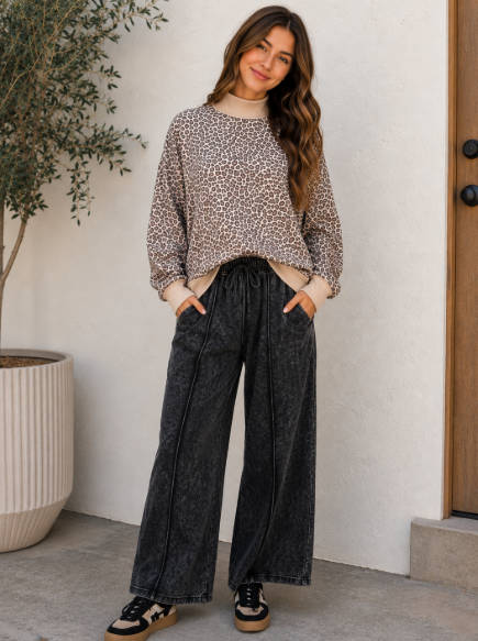 Black Mineral Wash Barrel Pants (IN:1188)