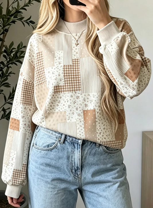 Khaki Patchwork Mock Neck (IN:1192)