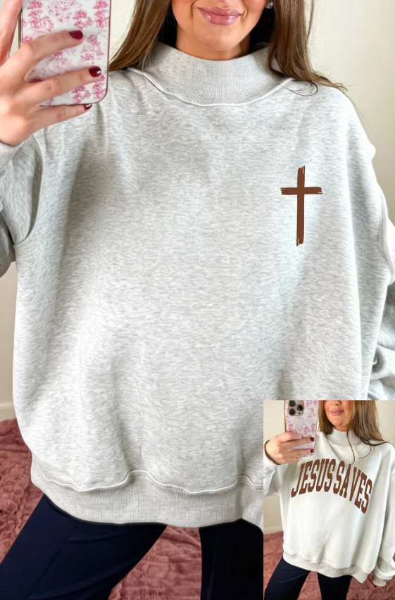 REVERSIBLE CROSS/JESUS SAVES MOCK NECK
