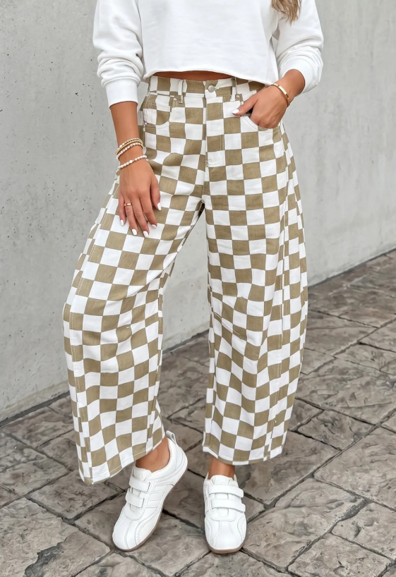 Checkered Barrel Jeans (IN:1220)