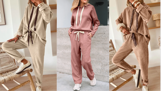 THREE COLORS: Corduroy Drawstring Hooded Jacket with Pants (Set)