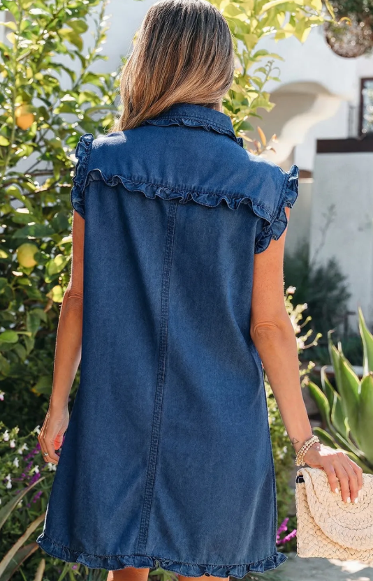 DENIM DRESS WITH RUFFLE SLEEVE (IN:845)
