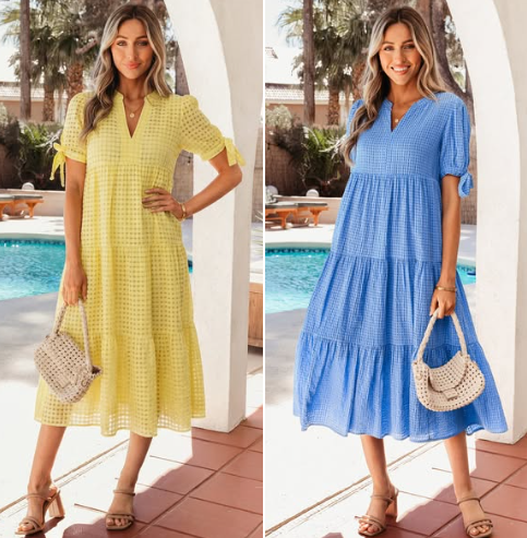 GINGHAM TEXTURED DRESS (IN:911)